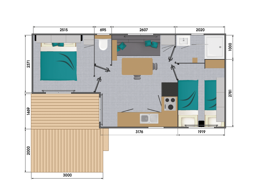 Plan mobil-home Cottage 26m²